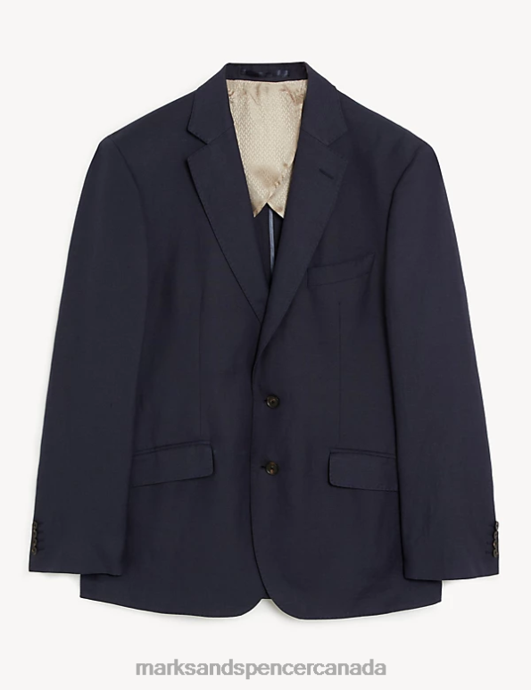 Men Navy Clothing Marks & Spencer Regular Fit Italian Silk And Linen Jacket 20VTD6780 - Marks and Spencer outlet