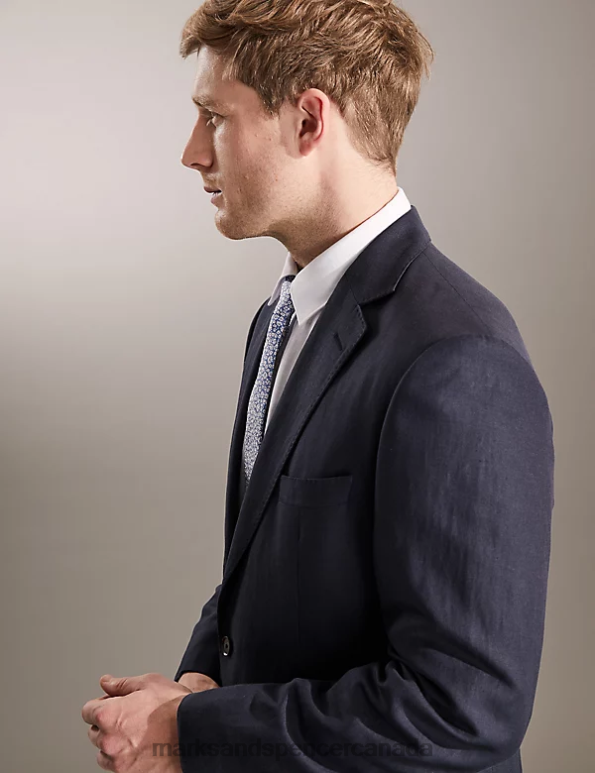 Men Navy Clothing Marks & Spencer Regular Fit Italian Silk And Linen Jacket 20VTD6780 - Marks and Spencer outlet