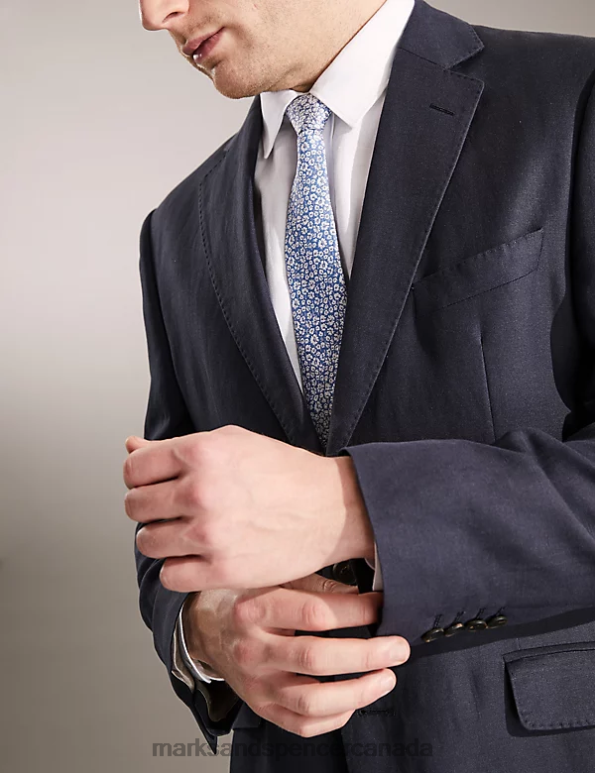 Men Navy Clothing Marks & Spencer Regular Fit Italian Silk And Linen Jacket 20VTD6780 - Marks and Spencer outlet