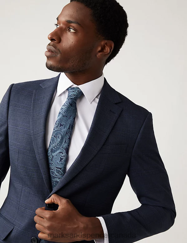 Men Navy Clothing Marks & Spencer Regular Fit Prince of Wales Check Suit Jacket 20VTD5766 - Marks and Spencer online