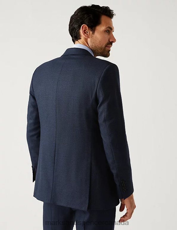 Men Navy Clothing Marks & Spencer Regular Fit Pure Wool Check Suit Jacket 20VTD7009 - Marks and Spencer Canada locations