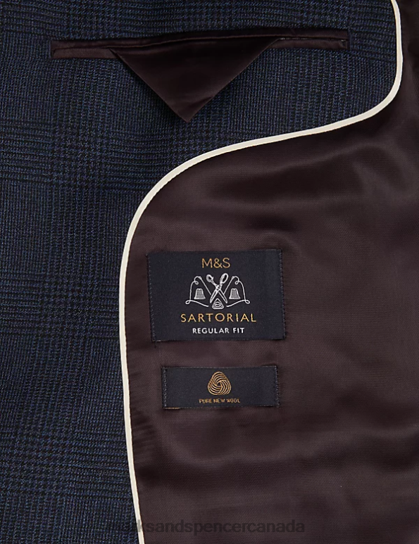 Men Navy Clothing Marks & Spencer Regular Fit Pure Wool Check Suit Jacket 20VTD7009 - Marks and Spencer Canada locations