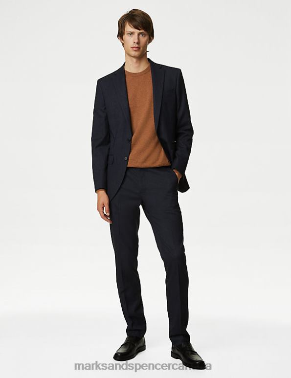 Men Navy Clothing Marks & Spencer Slim Fit Stretch Textured Suit Jacket 20VTD6539 - Marks and Spencer outlet