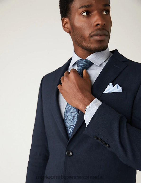 Men Navy Clothing Marks & Spencer Tailored Fit Italian Linen Miracle Suit Jacket 20VTD5609 - Marks and Spencer outlet
