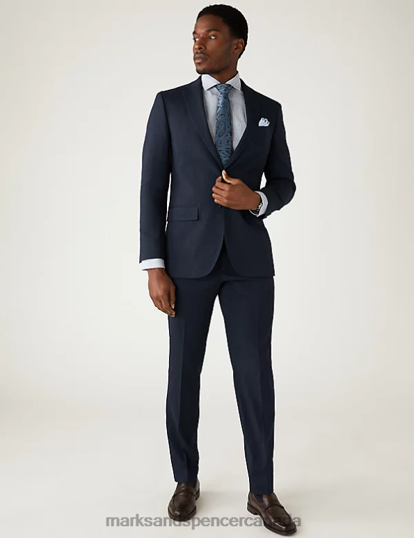 Men Navy Clothing Marks & Spencer Tailored Fit Italian Linen Miracle Suit Jacket 20VTD5609 - Marks and Spencer outlet
