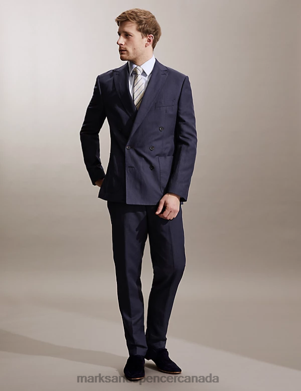 Marks and Spencer near me - Men Navy Clothing Marks & Spencer Tailored Fit Silk Rich And Linen Double Breasted Jacket 20VTD6851