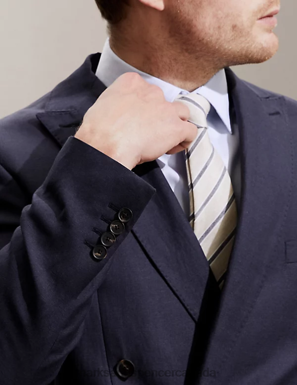 Marks and Spencer near me - Men Navy Clothing Marks & Spencer Tailored Fit Silk Rich And Linen Double Breasted Jacket 20VTD6851