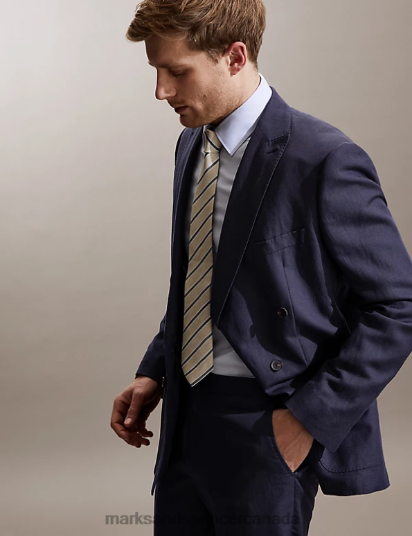 Marks and Spencer near me - Men Navy Clothing Marks & Spencer Tailored Fit Silk Rich And Linen Double Breasted Jacket 20VTD6851