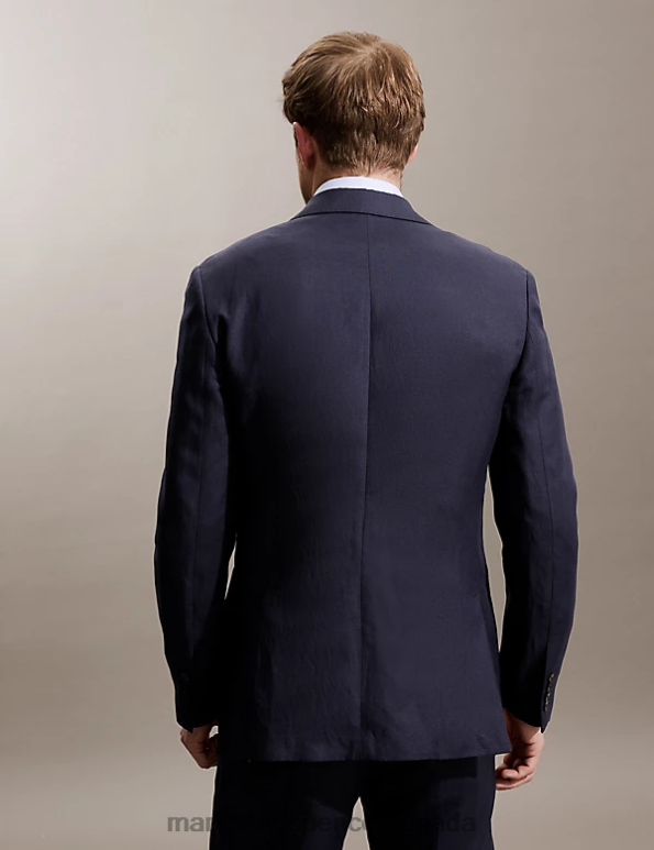 Marks and Spencer near me - Men Navy Clothing Marks & Spencer Tailored Fit Silk Rich And Linen Double Breasted Jacket 20VTD6851