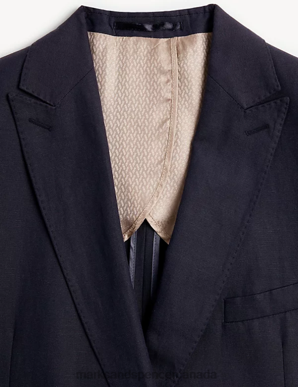 Marks and Spencer near me - Men Navy Clothing Marks & Spencer Tailored Fit Silk Rich And Linen Double Breasted Jacket 20VTD6851