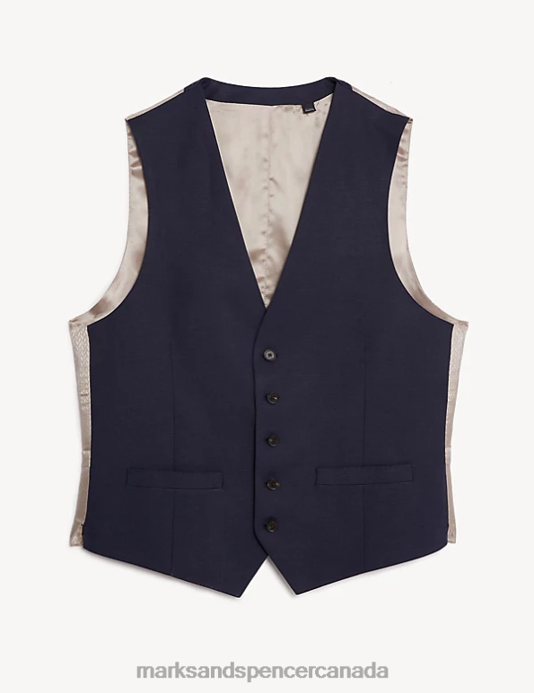 Men Navy Clothing Marks & Spencer Tailored Fit Silk Rich And Linen Waistcoat 20VTD6387 - Marks and Spencer outlet
