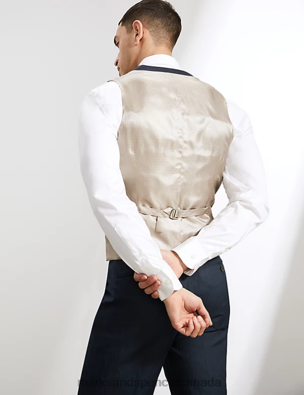 Men Navy Clothing Marks & Spencer Tailored Fit Silk Rich And Linen Waistcoat 20VTD6387 - Marks and Spencer outlet