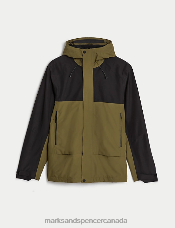 Men Olive Mix Clothing Marks & Spencer Waterproof Hooded Anorak 20VTD5735 - Marks and Spencer Canada locations