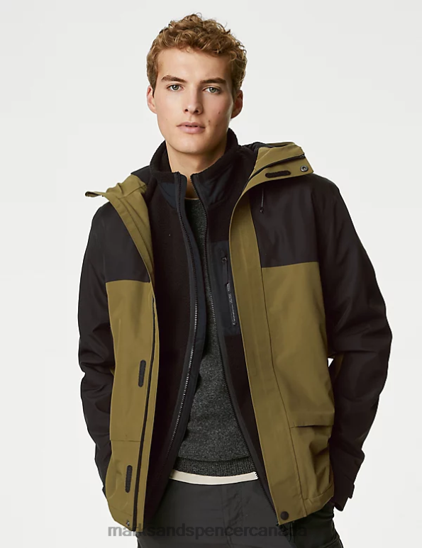 Men Olive Mix Clothing Marks & Spencer Waterproof Hooded Anorak 20VTD5735 - Marks and Spencer Canada locations