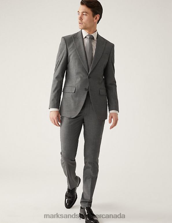 Marks and Spencer Canada - Men Silver Grey Clothing Marks & Spencer Regular Fit Sharkskin Suit Jacket 20VTD6797
