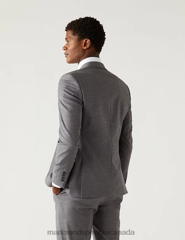 Men Silver Grey Clothing Marks & Spencer Skinny Fit Sharkskin Suit Jacket with Stretch 20VTD5599 - Marks and Spencer online