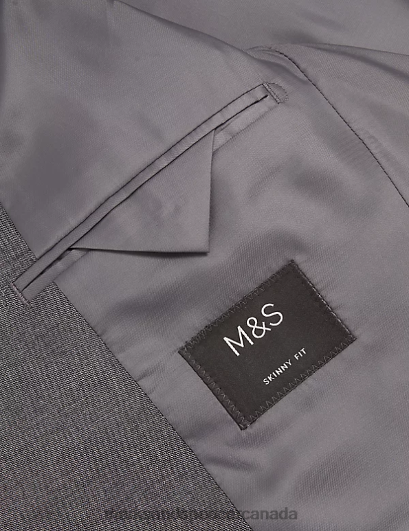 Men Silver Grey Clothing Marks & Spencer Skinny Fit Sharkskin Suit Jacket with Stretch 20VTD5599 - Marks and Spencer online