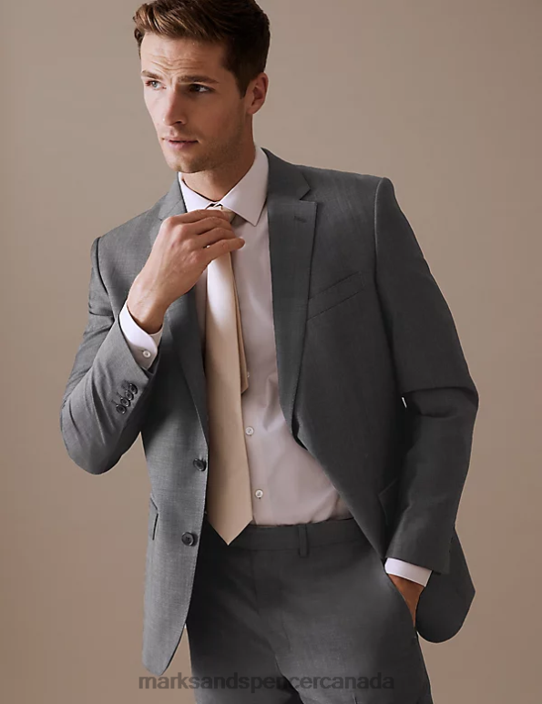 Marks and Spencer Canada - Men Silver Grey Clothing Marks & Spencer Tailored Fit Pure Wool Twill Suit Jacket 20VTD5754