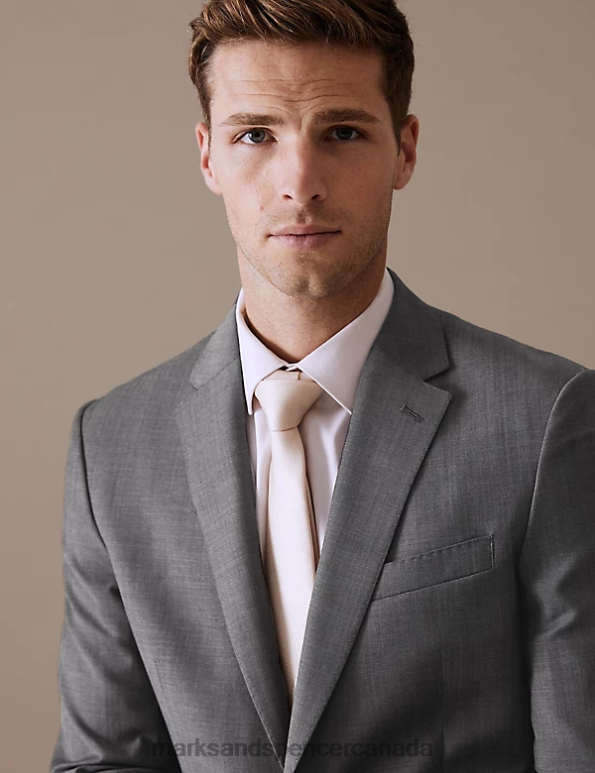 Marks and Spencer Canada - Men Silver Grey Clothing Marks & Spencer Tailored Fit Pure Wool Twill Suit Jacket 20VTD5754