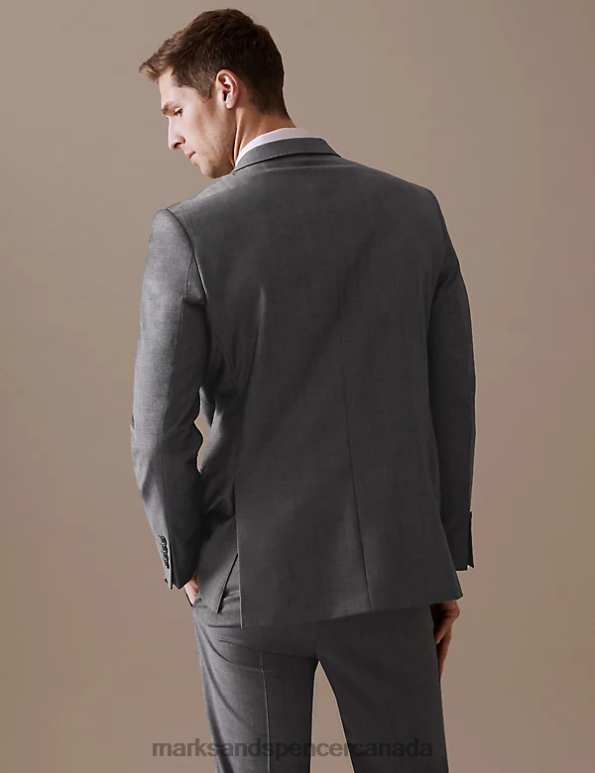 Marks and Spencer Canada - Men Silver Grey Clothing Marks & Spencer Tailored Fit Pure Wool Twill Suit Jacket 20VTD5754