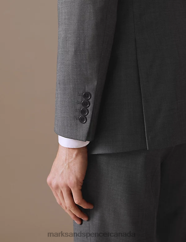 Marks and Spencer Canada - Men Silver Grey Clothing Marks & Spencer Tailored Fit Pure Wool Twill Suit Jacket 20VTD5754