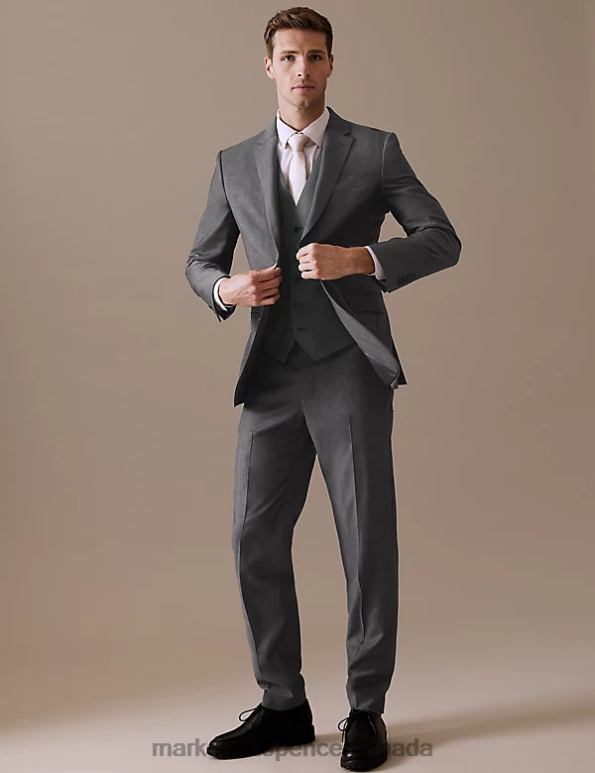 Marks and Spencer Canada - Men Silver Grey Clothing Marks & Spencer Tailored Fit Pure Wool Twill Suit Jacket 20VTD5754