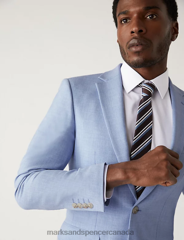 Men Soft Blue Clothing Marks & Spencer Slim Fit Marl Stretch Suit Jacket 20VTD6441 - Marks and Spencer Canada locations