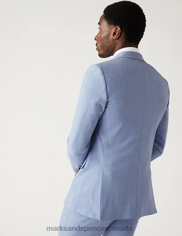 Men Soft Blue Clothing Marks & Spencer Slim Fit Marl Stretch Suit Jacket 20VTD6441 - Marks and Spencer Canada locations