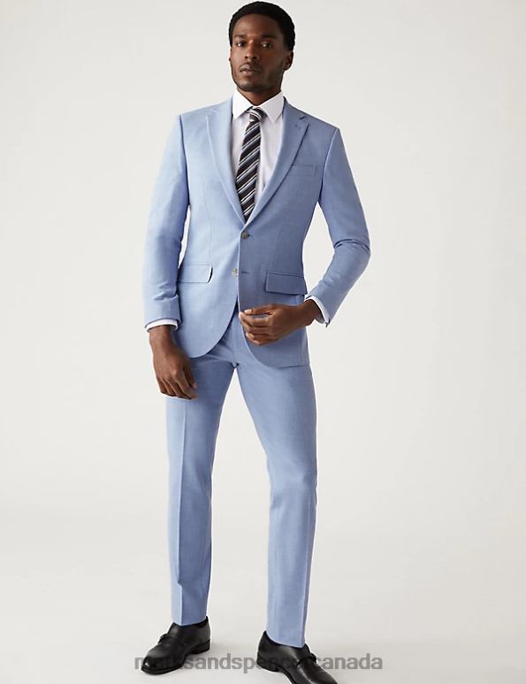 Men Soft Blue Clothing Marks & Spencer Slim Fit Marl Stretch Suit Jacket 20VTD6441 - Marks and Spencer Canada locations
