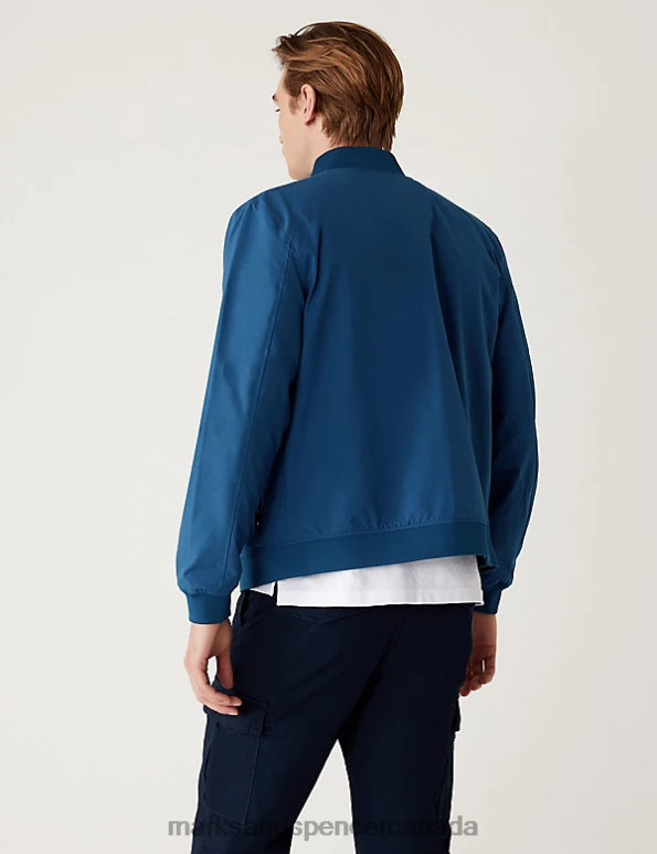 Marks and Spencer near me - Men Steel Blue Clothing Marks & Spencer Bomber Jacket with Stormwear 20VTD6419