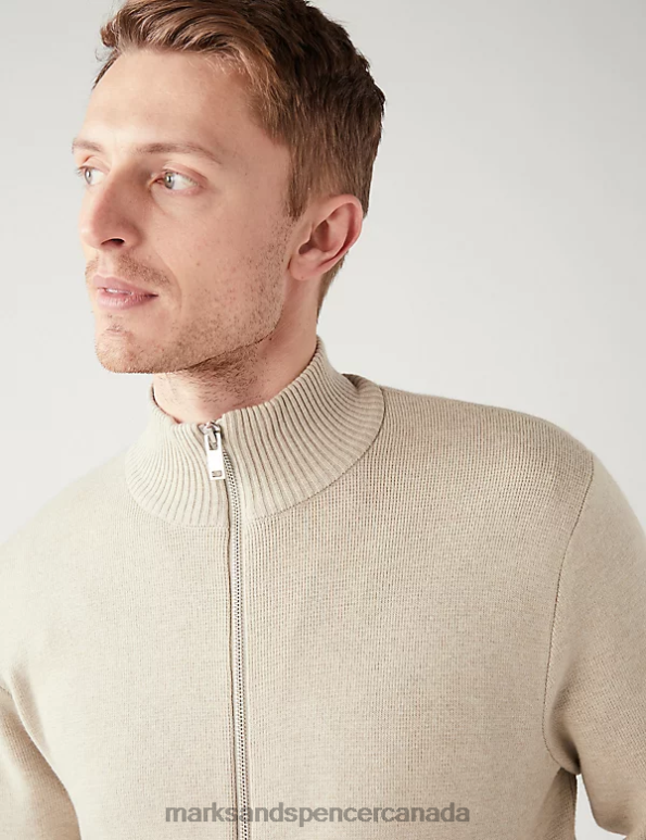 Marks and Spencer sale - Men Stone Clothing Marks & Spencer Cotton Blend Ribbed Zip Up Knitted Jacket 20VTD6919