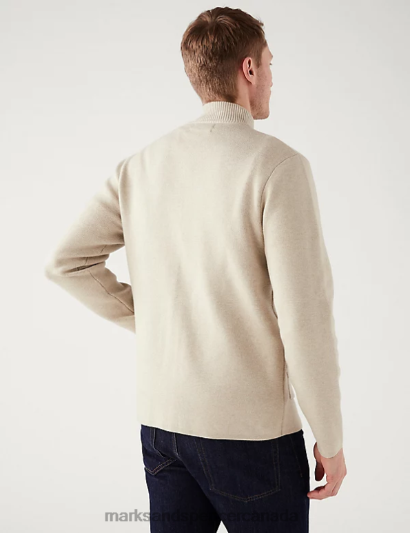 Marks and Spencer sale - Men Stone Clothing Marks & Spencer Cotton Blend Ribbed Zip Up Knitted Jacket 20VTD6919