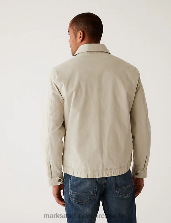Men Stone Clothing Marks & Spencer Cotton Rich Harrington Jacket 20VTD5147 - Marks and Spencer outlet