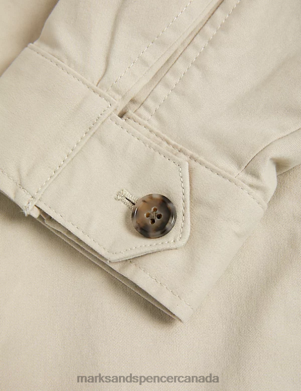 Men Stone Clothing Marks & Spencer Cotton Rich Harrington Jacket 20VTD5147 - Marks and Spencer outlet