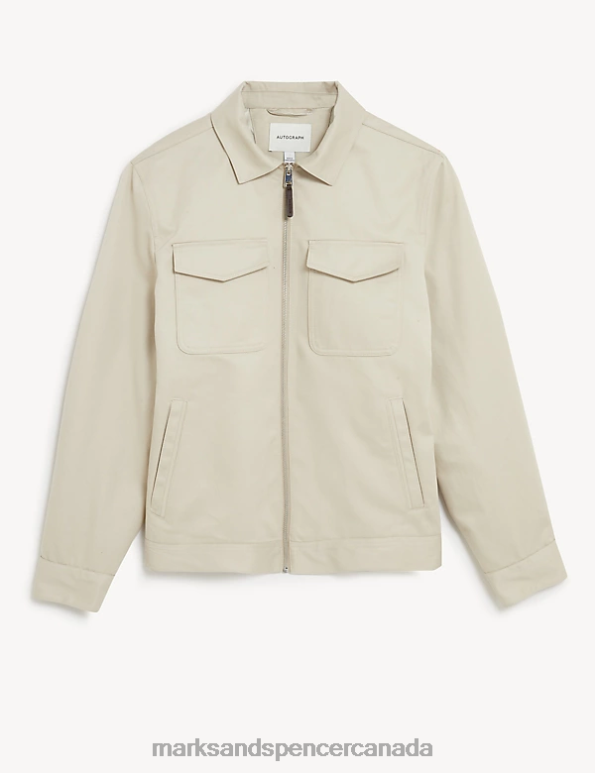 Men Stone Clothing Marks & Spencer Pure Cotton Harrington Jacket 20VTD5053 - Marks and Spencer Canada locations