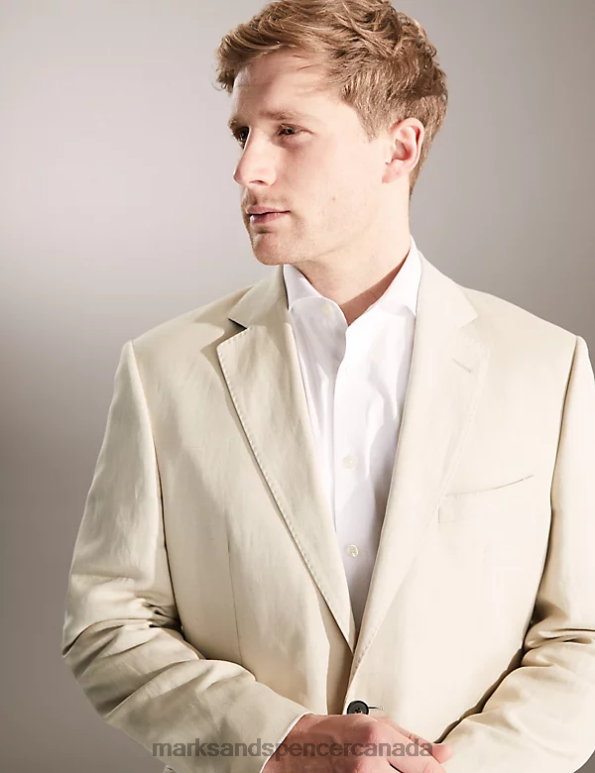 Marks and Spencer sale - Men Stone Clothing Marks & Spencer Regular Fit Italian Silk And Linen Jacket 20VTD7132