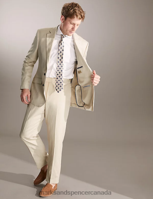 Marks and Spencer sale - Men Stone Clothing Marks & Spencer Regular Fit Italian Silk And Linen Jacket 20VTD7132