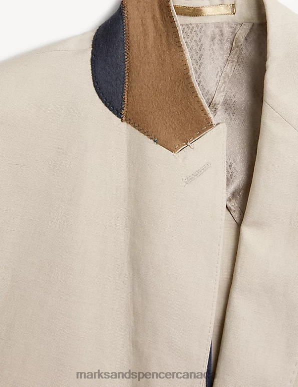 Men Stone Clothing Marks & Spencer Tailored Fit Silk Rich And Linen Double Breasted Jacket 20VTD7195 - Marks and Spencer outlet