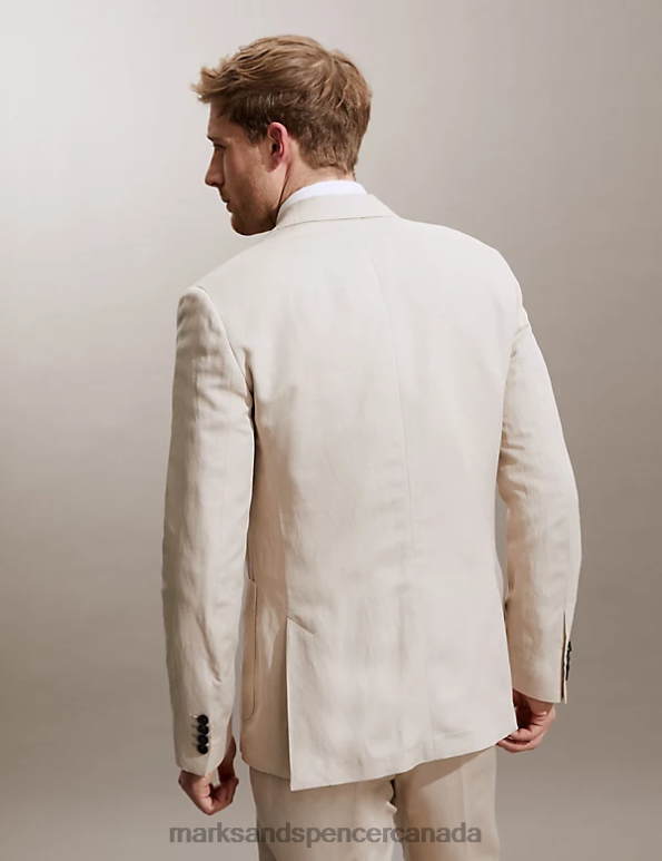Men Stone Clothing Marks & Spencer Tailored Fit Silk Rich And Linen Double Breasted Jacket 20VTD7195 - Marks and Spencer outlet