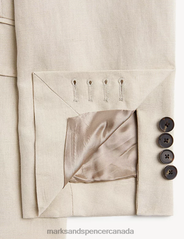 Men Stone Clothing Marks & Spencer Tailored Fit Silk Rich And Linen Double Breasted Jacket 20VTD7195 - Marks and Spencer outlet