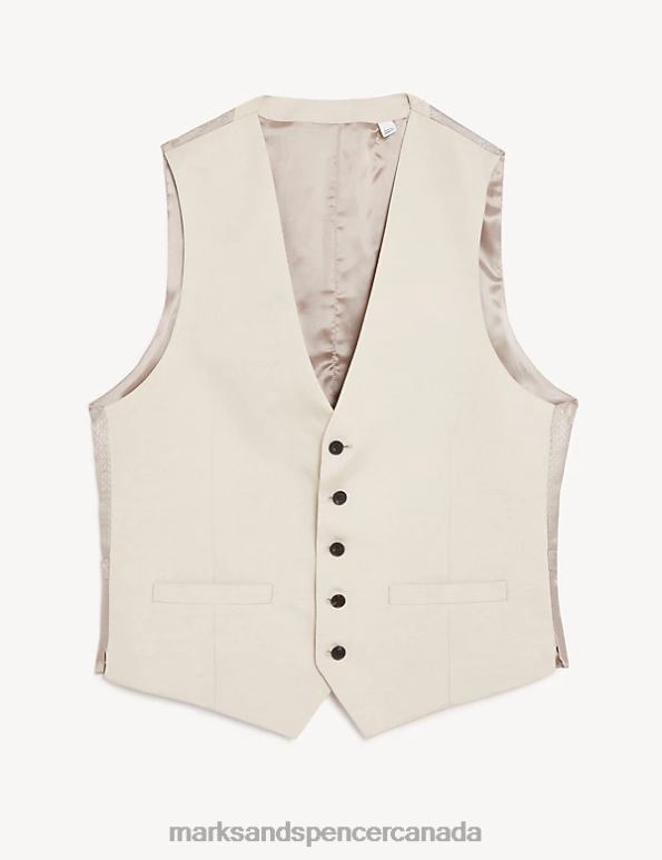 Men Stone Clothing Marks & Spencer Tailored Fit Silk Rich And Linen Waistcoat 20VTD6717 - Marks and Spencer Canada locations