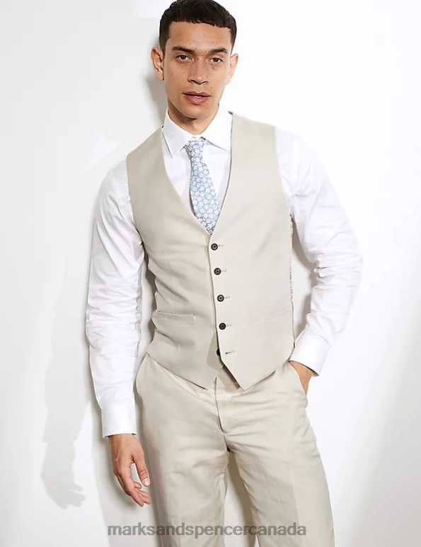 Men Stone Clothing Marks & Spencer Tailored Fit Silk Rich And Linen Waistcoat 20VTD6717 - Marks and Spencer Canada locations