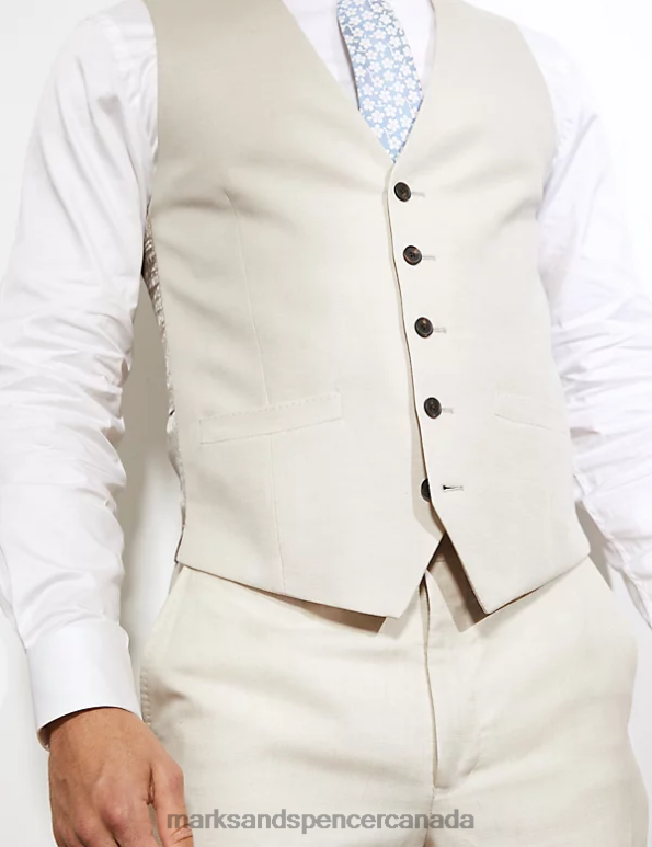 Men Stone Clothing Marks & Spencer Tailored Fit Silk Rich And Linen Waistcoat 20VTD6717 - Marks and Spencer Canada locations
