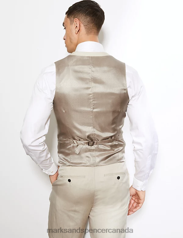 Men Stone Clothing Marks & Spencer Tailored Fit Silk Rich And Linen Waistcoat 20VTD6717 - Marks and Spencer Canada locations