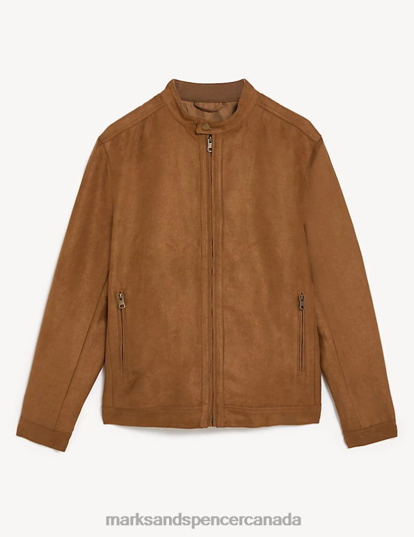 Men Tan Clothing Marks & Spencer Faux Suede Biker Jacket 20VTD5503 - Marks and Spencer online