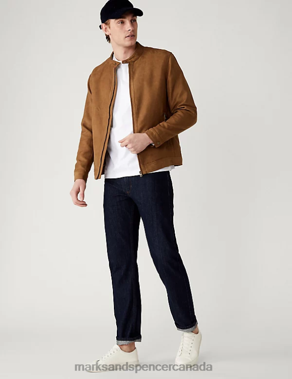 Men Tan Clothing Marks & Spencer Faux Suede Biker Jacket 20VTD5503 - Marks and Spencer online