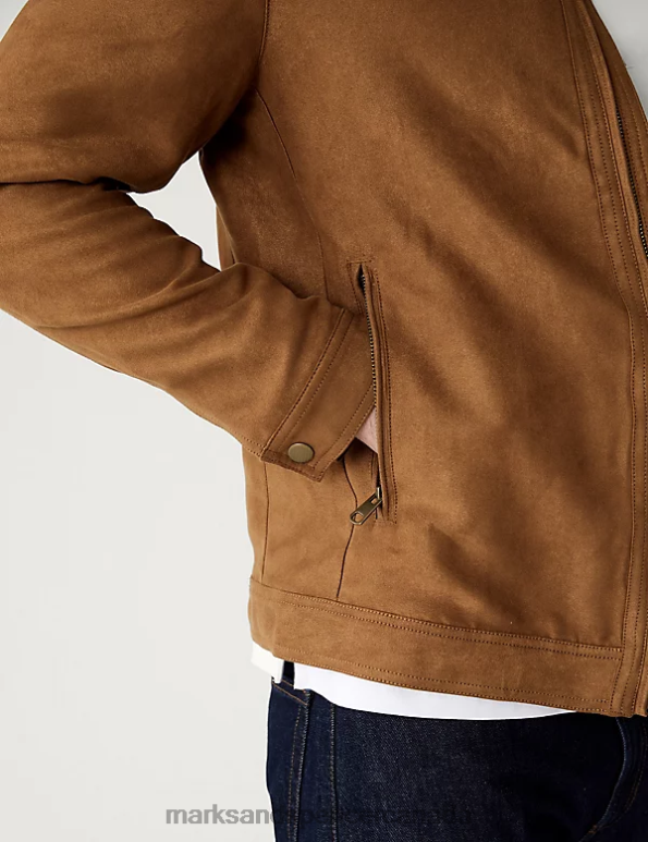 Men Tan Clothing Marks & Spencer Faux Suede Biker Jacket 20VTD5503 - Marks and Spencer online