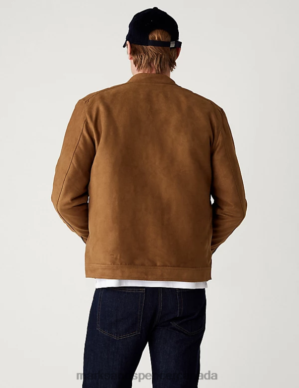 Men Tan Clothing Marks & Spencer Faux Suede Biker Jacket 20VTD5503 - Marks and Spencer online