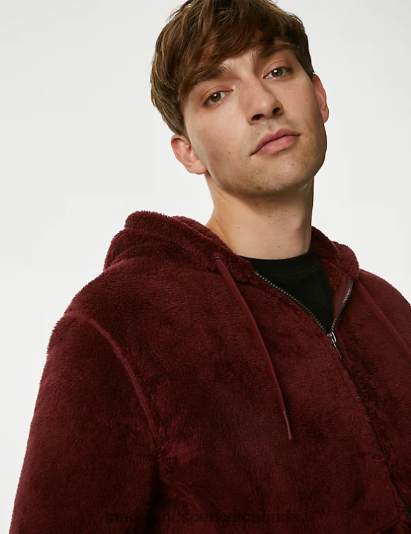 Marks and Spencer near me - Men Burgundy Clothing Marks & Spencer Supersoft Zip Up Hoodie 20VTD5954