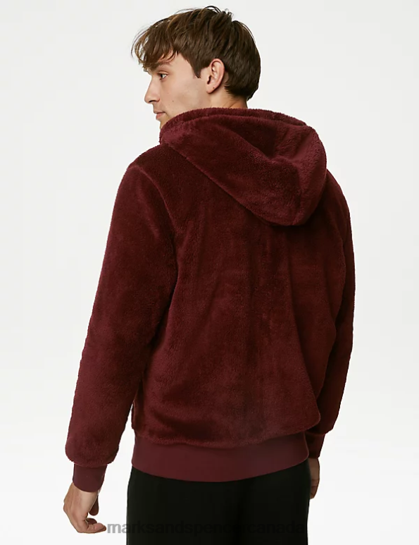 Marks and Spencer near me - Men Burgundy Clothing Marks & Spencer Supersoft Zip Up Hoodie 20VTD5954